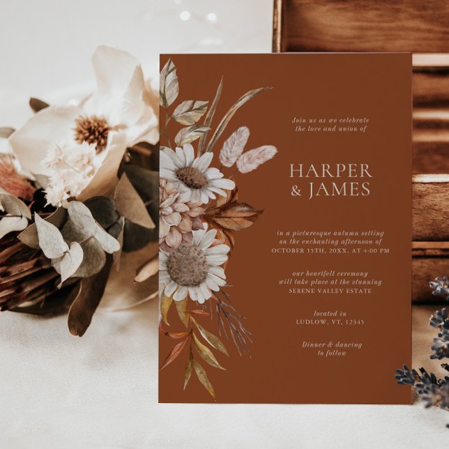 Elegant Modern Terracotta Blommigt Boho Fall Weddi Inbjudningar (Skapare uppladdad)