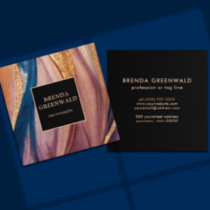 Elegant Modern terracotta blue glitter guld Fyrkantigt Visitkort