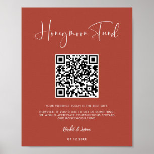 Elegant & Modern Terracotta Honeymoon-fond QR-kod Poster