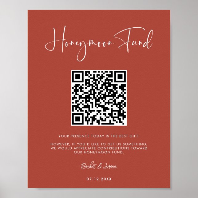 Elegant & Modern Terracotta Honeymoon-fond QR-kod Poster (Framsidan)