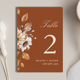 Elegant Modern Terrakotta Blommig Boho Höstbröllop Bordsnummer