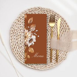 Elegant Modern Terrakotta Blommig Boho Höstbröllop Meny