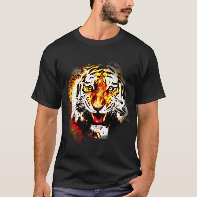 Elegant Modern Tiger Template Black Färg T Shirt (Framsida)