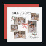 Elegant modern traditionell röd båge multifoto julkort<br><div class="desc">Elegant modernt bildkort för röd båge med flera skript och serif typography God jul Helgdag.</div>