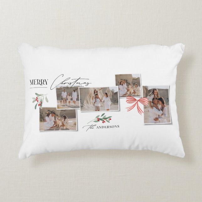 Elegant modern traditionell röd båge multifoto prydnadskudde (Framsidan)