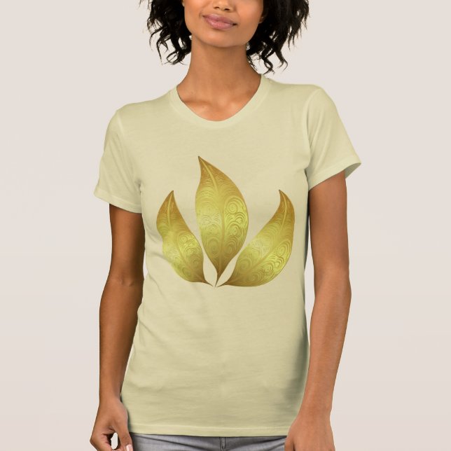 Elegant modern tre guld-löv med prydnadsföremål t shirt (Framsida)
