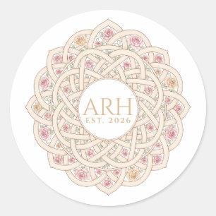 Elegant Modern Trebokstavsmonogram Est. Datum Runt Klistermärke