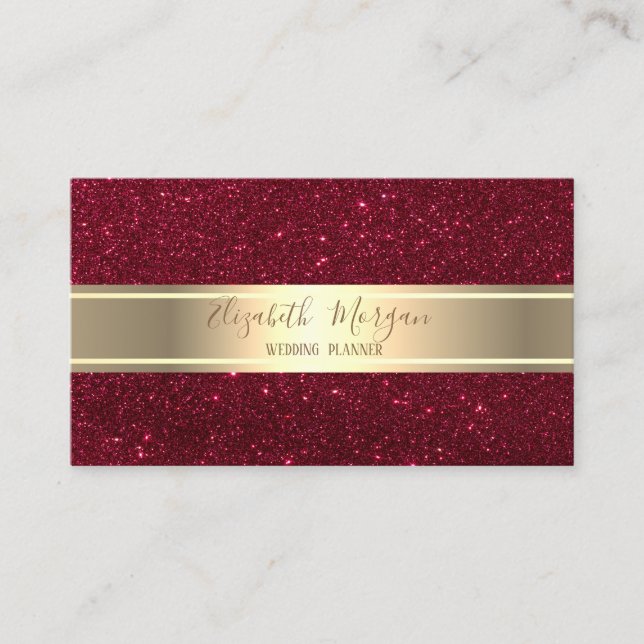 Elegant Modern Trendig Red Glitter Guld Rand Visitkort (Framsida)