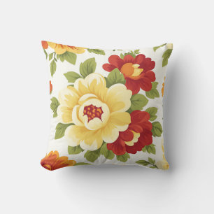 Elegant Modern Trendig Stilfull Röd Gul Blommig Kudde