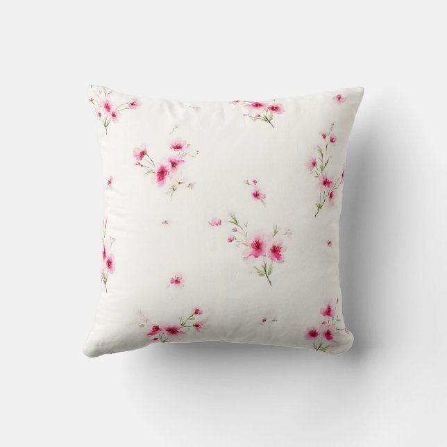 Elegant Modern Trendig Stilren Grön Rosa Blommig Kudde (Baksida)
