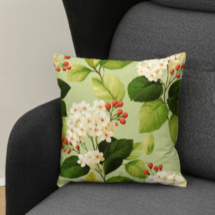 Elegant Modern Trendig Stilren Grön Vit Blommig Kudde
