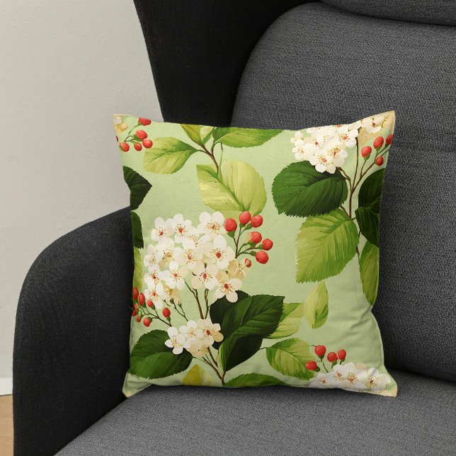 Elegant Modern Trendig Stilren Grön Vit Blommig Kudde (Skapare uppladdad)