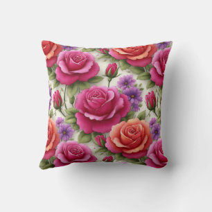 Elegant Modern Trendig Stilren Röd Grön Blommig Kudde