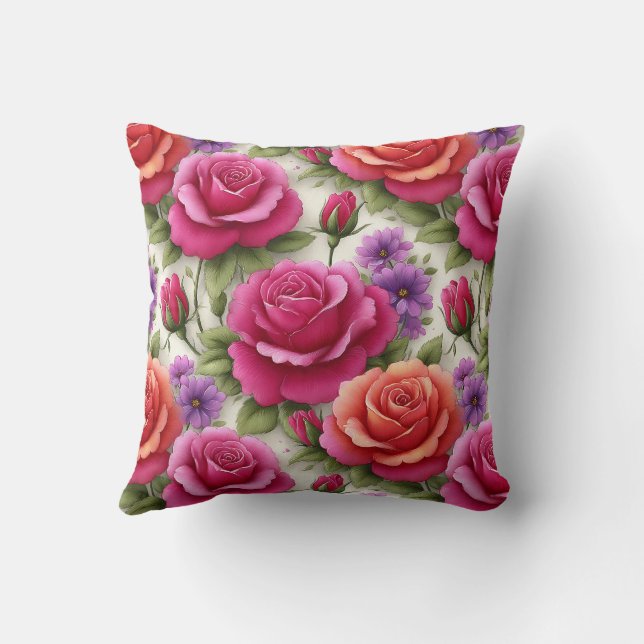 Elegant Modern Trendig Stilren Röd Grön Blommig Kudde (Baksida)