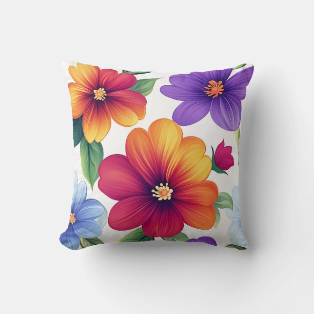 Elegant Modern Trendig Stilren Röd Orange Blommig Kudde (Framsida)