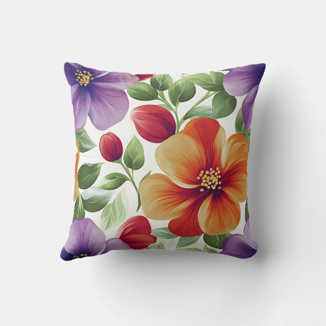 Elegant Modern Trendig Stilren Röd Orange Blommig Kudde (Baksida)