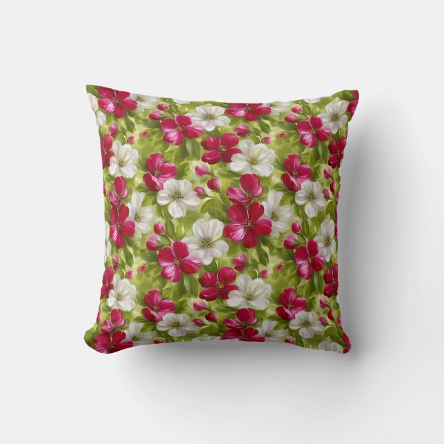 Elegant Modern Trendig Stilren Rosa Vit Blommig Kudde (Framsida)