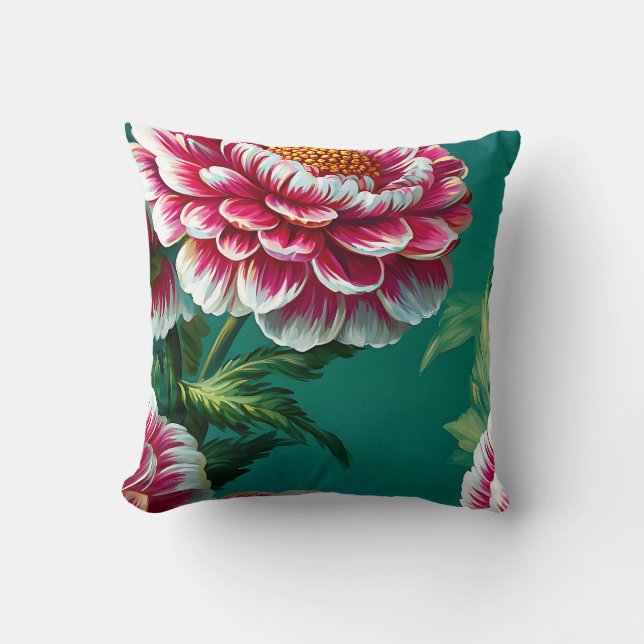 Elegant Modern Trendig Stilren Rosa Vit Blommig Kudde (Framsida)