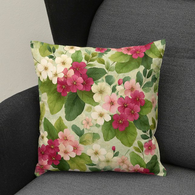 Elegant Modern Trendig Stilren Rosa Vit Blommig Kudde (Skapare uppladdad)