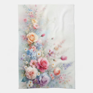 Elegant Modern Trendig Vattenfärg Blommålning Kökshandduk