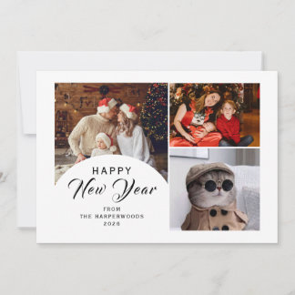 Elegant Modern Trendy Happy New Year 3 Photo Julkort