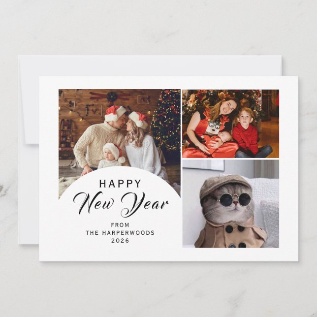 Elegant Modern Trendy Happy New Year 3 Photo Julkort (Framsida)