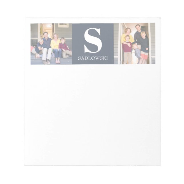 Elegant Modern Two Photo Monogram Family Namn Anteckningsblock (Framsida)