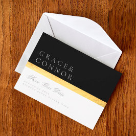 Elegant Modern Two Tone Black Golden Photo Spara Datumet