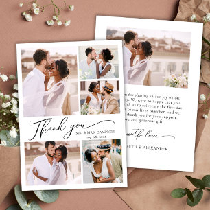 Elegant Modern typografi 6 Photo Collage Bröllop Tack Kort