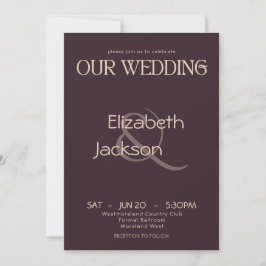 Elegant Modern Typography Plum Noir Wedding Inbjudningar