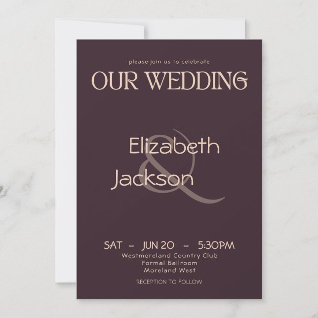Elegant Modern Typography Plum Noir Wedding Inbjudningar (Framsida)