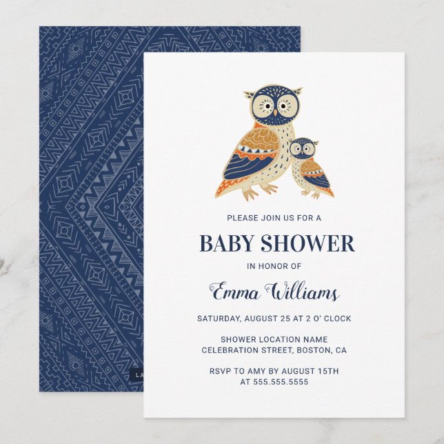 Elegant Modern Uggla Baby Shower-inbjudan - stam Inbjudningar (Fram/baksida)