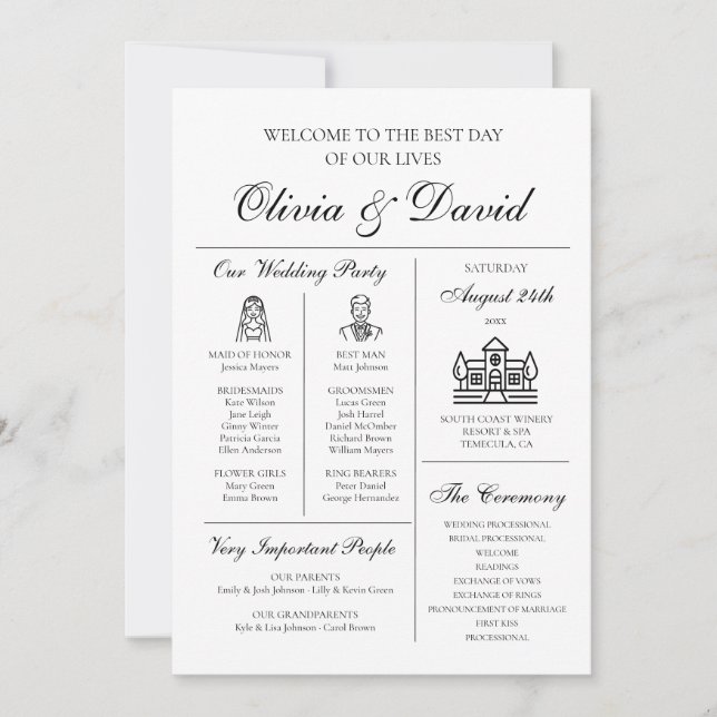 Elegant Modern Unikt grafiskt Bröllopsprogram Inbjudningar (Framsida)