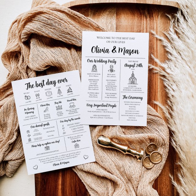 Elegant Modern Unikt grafiskt Bröllopsprogram Inbjudningar (Skapare uppladdad)