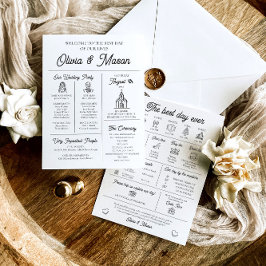 Elegant Modern Unikt grafiskt Bröllopsprogram Inbjudningar