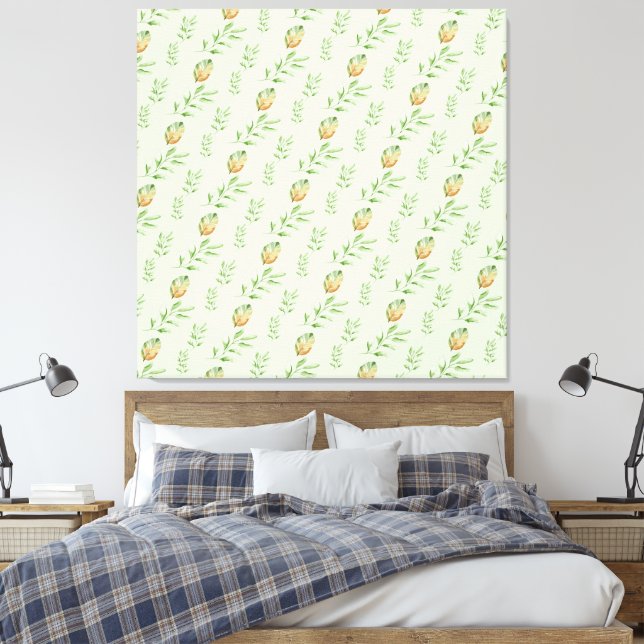 Elegant modern vattenfärg blad mönster GRÖN  Canvastryck (Insitu (sovrum))