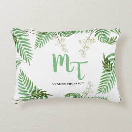 Elegant modern vattenfärg grönska scriptmonogram  prydnadskudde