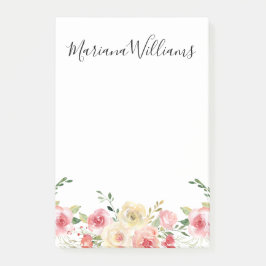 elegant modern vattenfärg rosa blommotiv post-it block