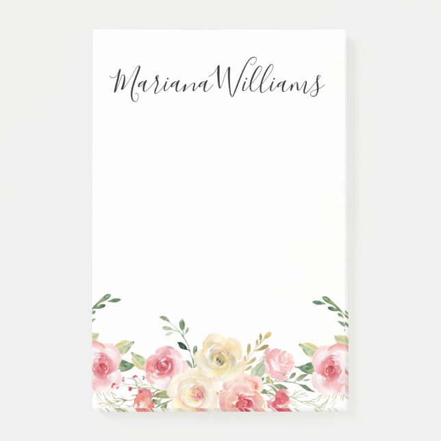 elegant modern vattenfärg rosa blommotiv post-it block (Framsida)