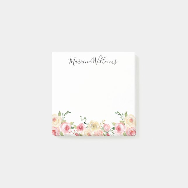elegant modern vattenfärgsblommigt för  rosa post-it block (Framsida)