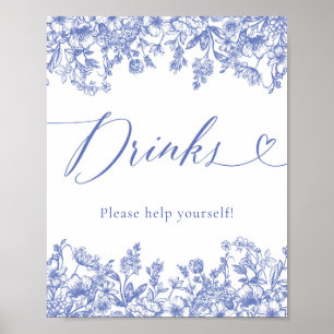 Elegant Modern Victorian Blue Blommigt Food Sign Poster