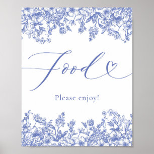Elegant Modern Victorian Blue Blommigt Food Sign Poster
