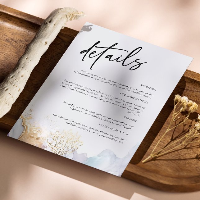 Elegant modern vigelkort med typsnitt tilläggskort (Zazzle Elegant Modern Wedding Details Card with Script)