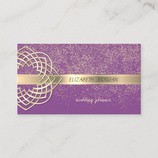 Elegant Modern Violett Guld Konfetti Visitkort (Framsida)
