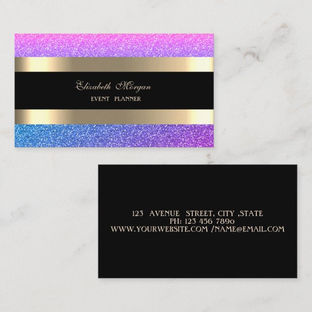 Elegant Modern, Violetta Randiga Glitter  Visitkort (Fram/baksida)