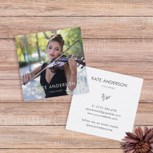 Elegant Modern Violinist Musician Photo Fyrkantigt Visitkort