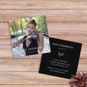 Elegant Modern Violinist Musician Photo Fyrkantigt Visitkort