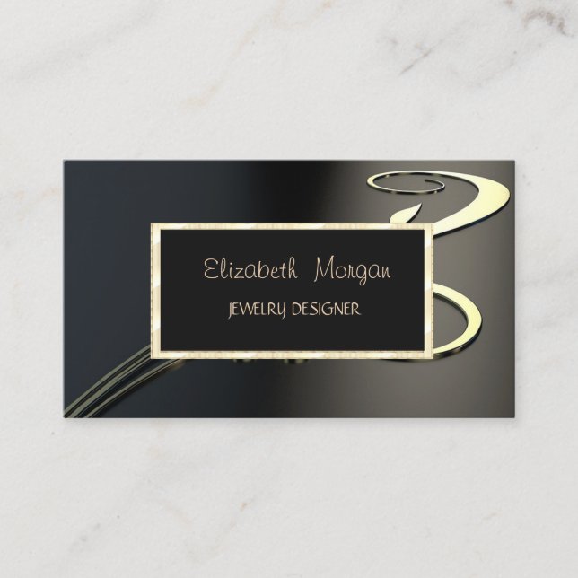 Elegant Modern Virvel, Smyckedesigner med Guldram Visitkort (Framsida)