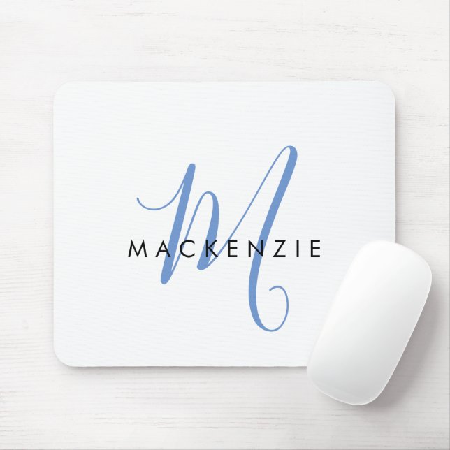 Elegant Modern Vit Blå Skript Monogram Musmatta (Med mus)