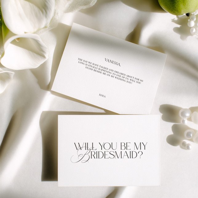 Elegant modern vit brudtärna-förslags-kort inbjudningar (Elegant Modern White Bridesmaid Proposal Card)